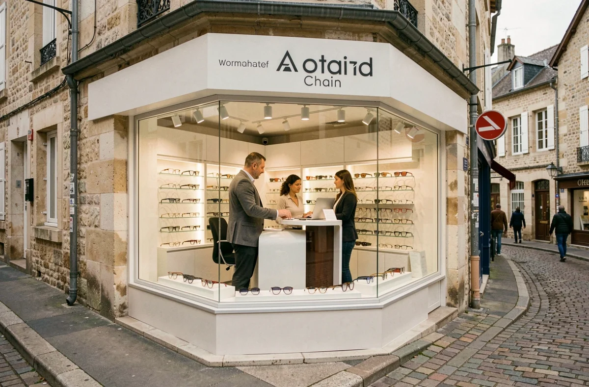 Magasin Alain Afflelou à Vernon dans le nord de l'Eure avec un opticien conseillant une cliente dans un espace moderne