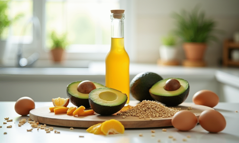 Aliments riches en vitamine B5 comme avocats et œufs