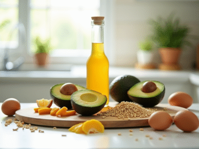 Aliments riches en vitamine B5 comme avocats et œufs