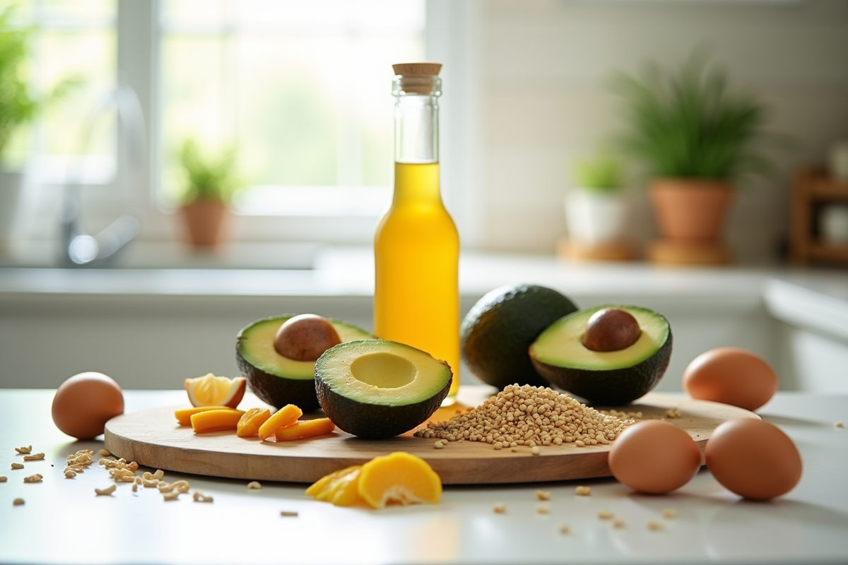 Aliments riches en vitamine B5 comme avocats et œufs