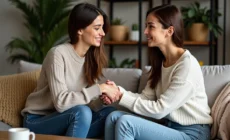 Femme soutenant son amie dans un salon chaleureux