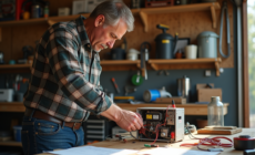 Homme d'âge moyen assemble un générateur électrique maison