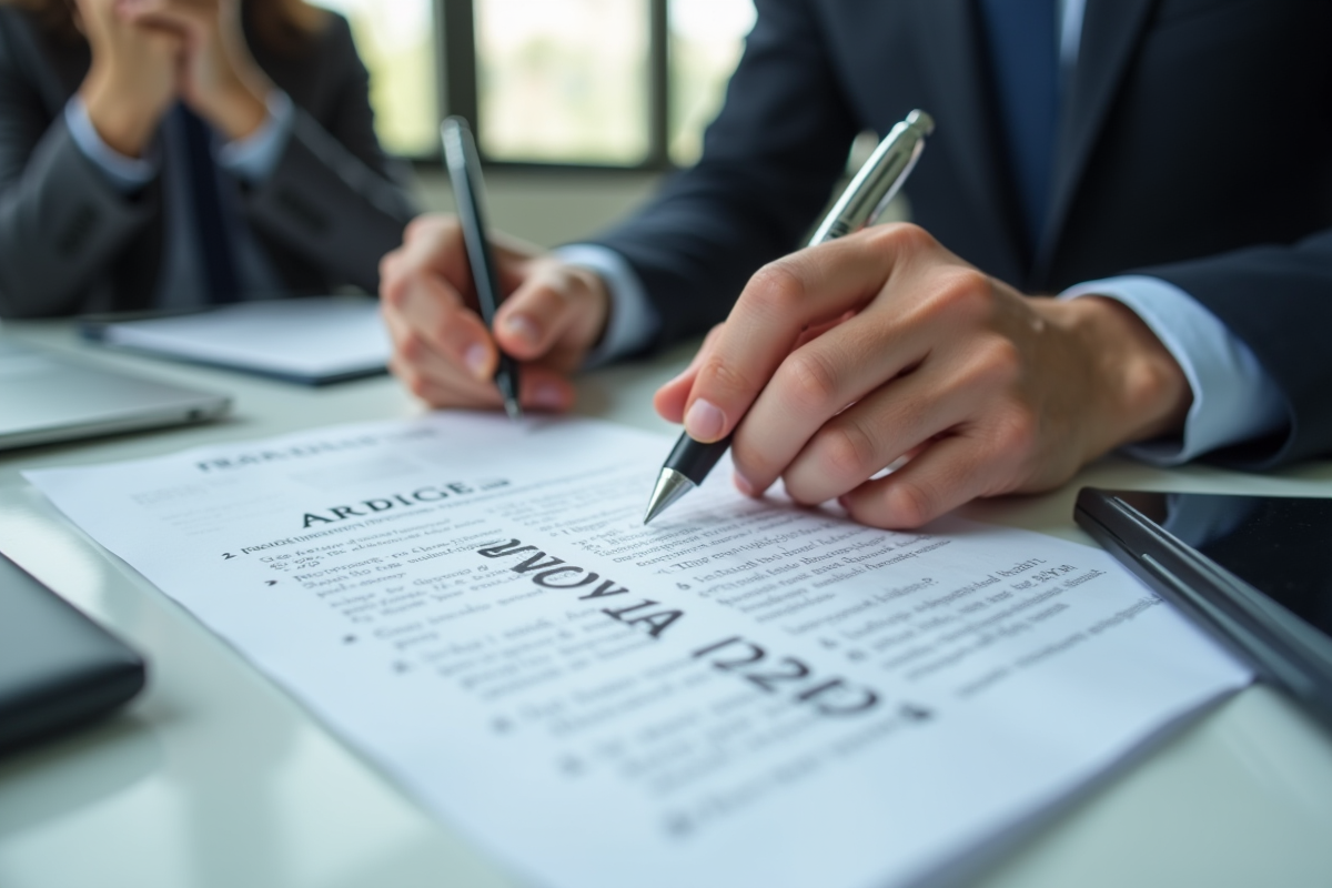 Main d avocat prenant des notes à côté d un document juridique