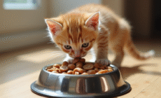 Chaton mangeant dans un bol en métal brillant