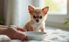 Chiot Chihuahua assis sur une serviette douce et propre