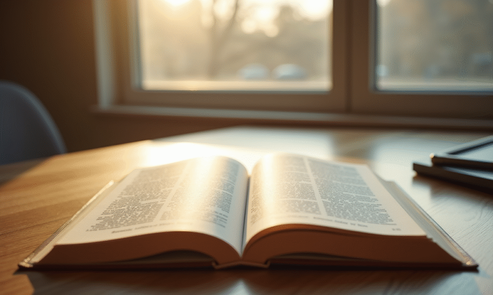 Livre de droit ouvert sur bureau ensoleille avec article 2224