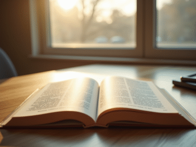 Livre de droit ouvert sur bureau ensoleille avec article 2224
