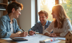 Jeune couple discutant avec un conseiller immobilier