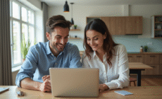 Jeune couple compare des offres de prêt immobilier à la maison