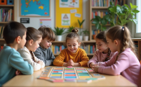 Groupe d'enfants d'école primaire jouant ensemble