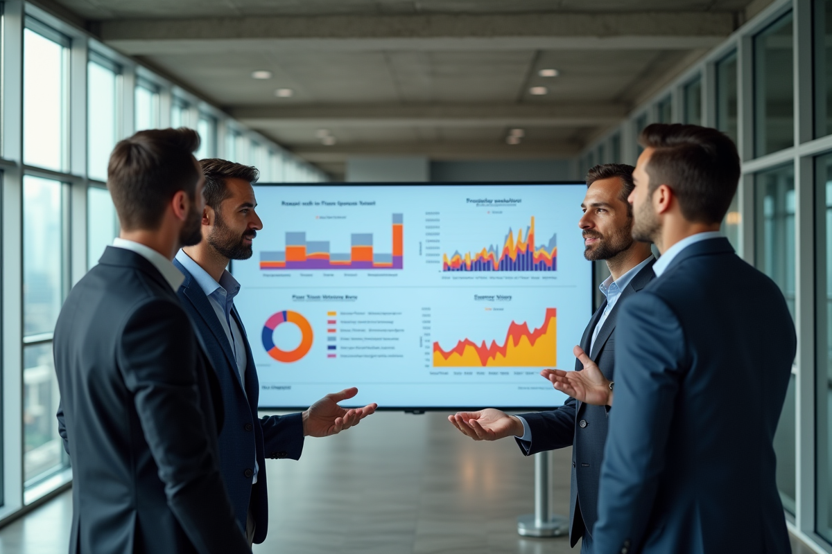 Groupe de professionnels discutant de graphiques stratégiques