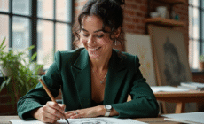 Esmeralda Vasconcelos en studio en train de dessiner