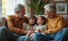 Famille multigeneration assise ensemble dans le salon