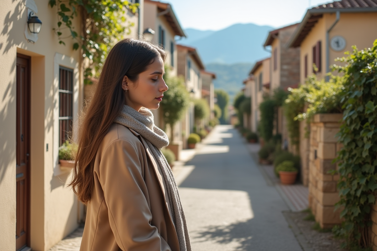 Jeune femme regardant une annonce immobiliere en France