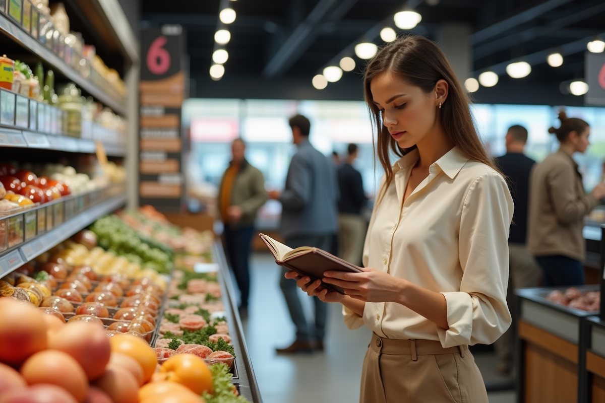 Jeune femme scannant des produits au supermarché