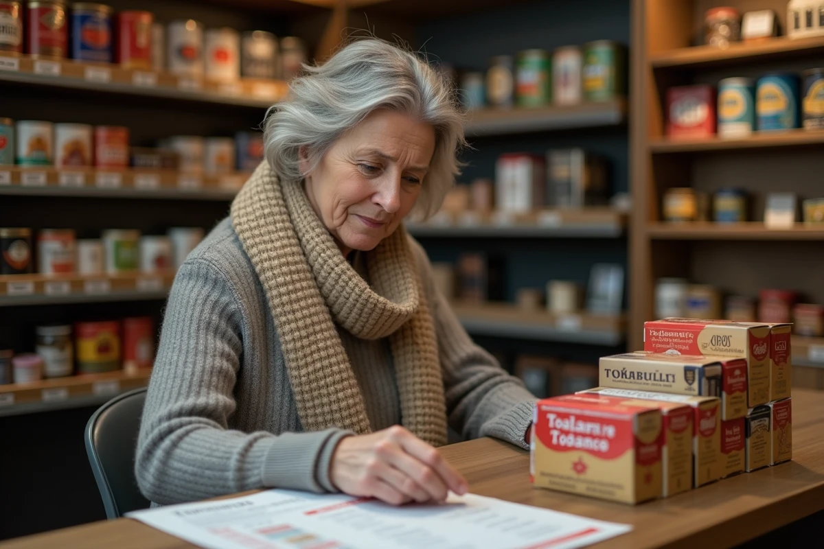 Femme comparant des paquets de tabac en boutique