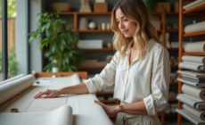 Femme touchant des tissus écologiques dans une boutique
