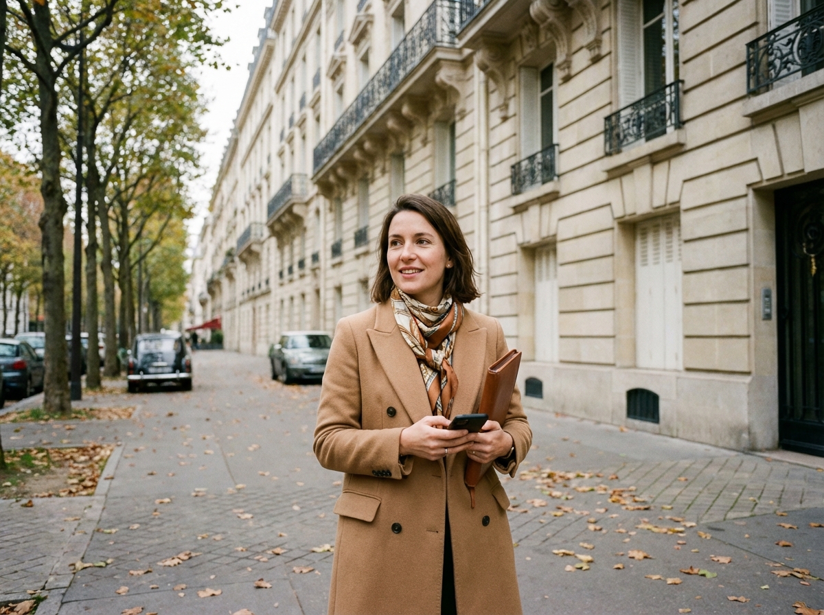 Jeune femme élégante dans une rue de Neuilly sur Seine