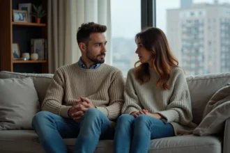 Couple en crise discutant pour trouver des solutions ensemble