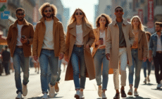Groupe d influenceurs mode marchant en ville en journée