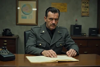 Homme d'époque dans un bunker des années 1940