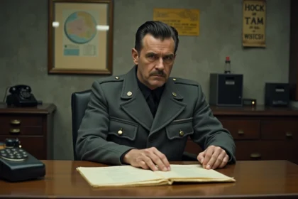 Homme d'époque dans un bunker des années 1940