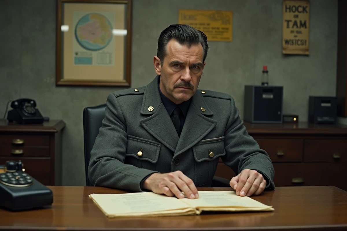 Homme d'époque dans un bunker des années 1940