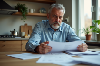 Homme d'âge moyen examinant des factures à la maison