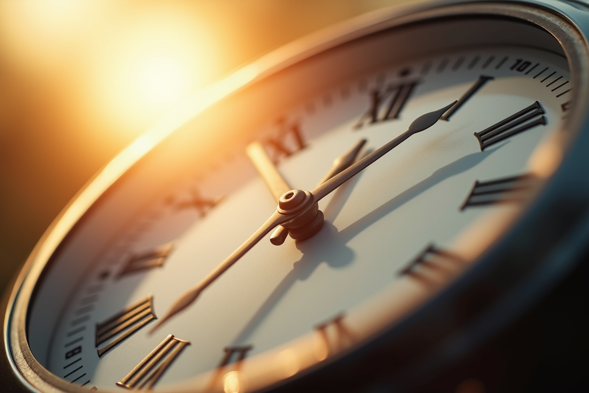 Détail d'une horloge lumineuse en gros plan avec aiguilles marquant minutes et secondes