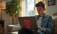 Jeune adulte frustré devant un ordinateur avec erreur Disney 83