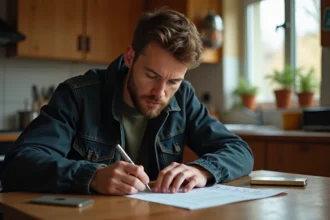 Jeune homme vérifiant un tableau de prix du tabac