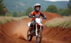 Jeune garçon motocross souriant avec sa moto 125cc
