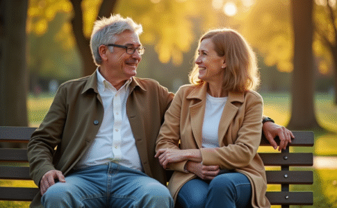 Jumeaux adultes assis sur un banc en plein air
