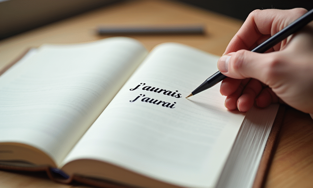 Livre de grammaire française ouvert sur un bureau lumineux