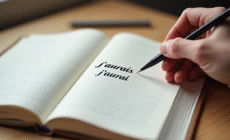 Livre de grammaire française ouvert sur un bureau lumineux