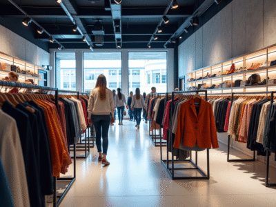 Intérieur lumineux d un magasin de mode moderne avec vêtements colorés