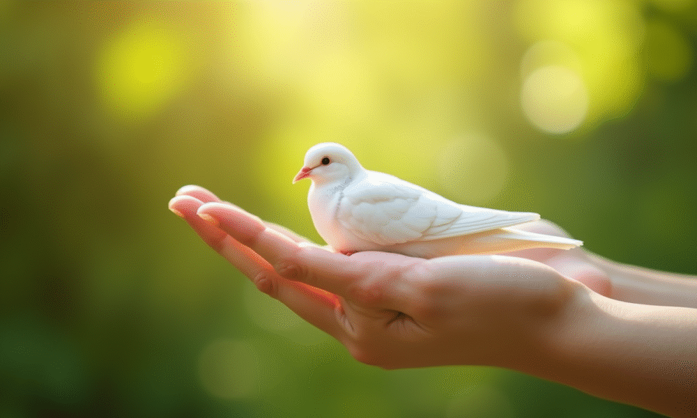 Main ouverte tenant une colombe blanche symbole paix