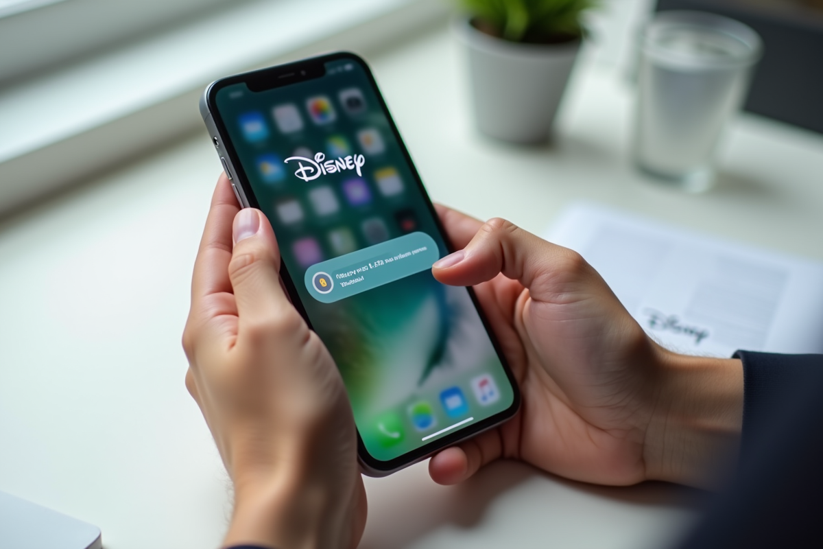 Mains tenant un smartphone avec erreur Disney+ 83 en gros plan