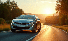 Voiture Peugeot 508 SW en conduite en campagne ensoleillee