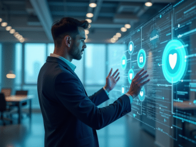 Professionnel informatique interactant avec un cadre de cybersécurité