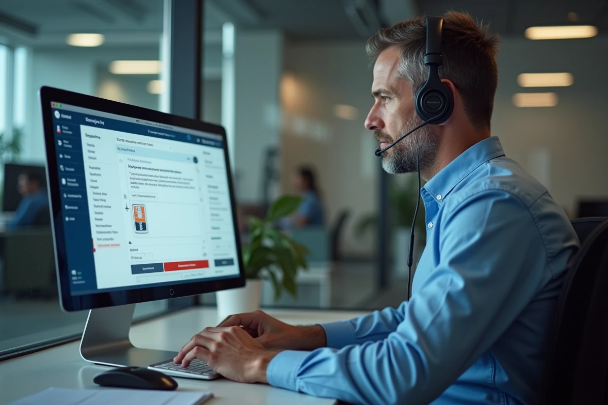 Agent service client au bureau avec ordinateur