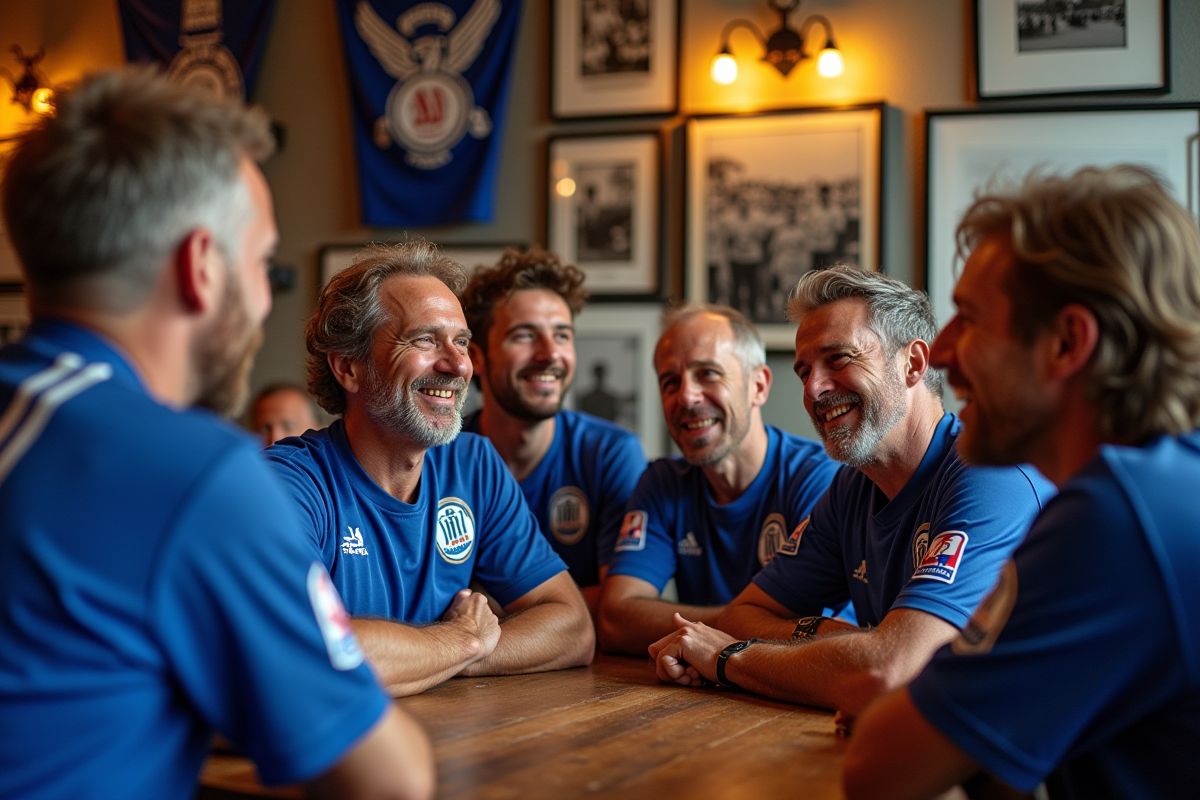 Groupe de supporters dans un café aux couleurs du club