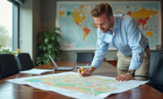 Urbaniste étudiant une carte de zonage en bureau moderne